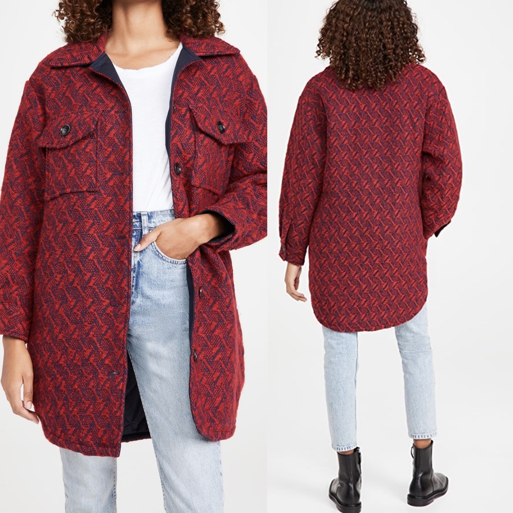 XiRENA Kade Long Wool-blend Shacket Jacket, Red Bull
